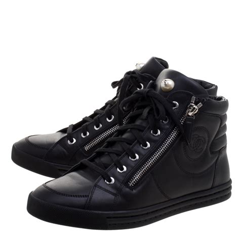 chanel all black sneaker|black chanel high top sneakers.